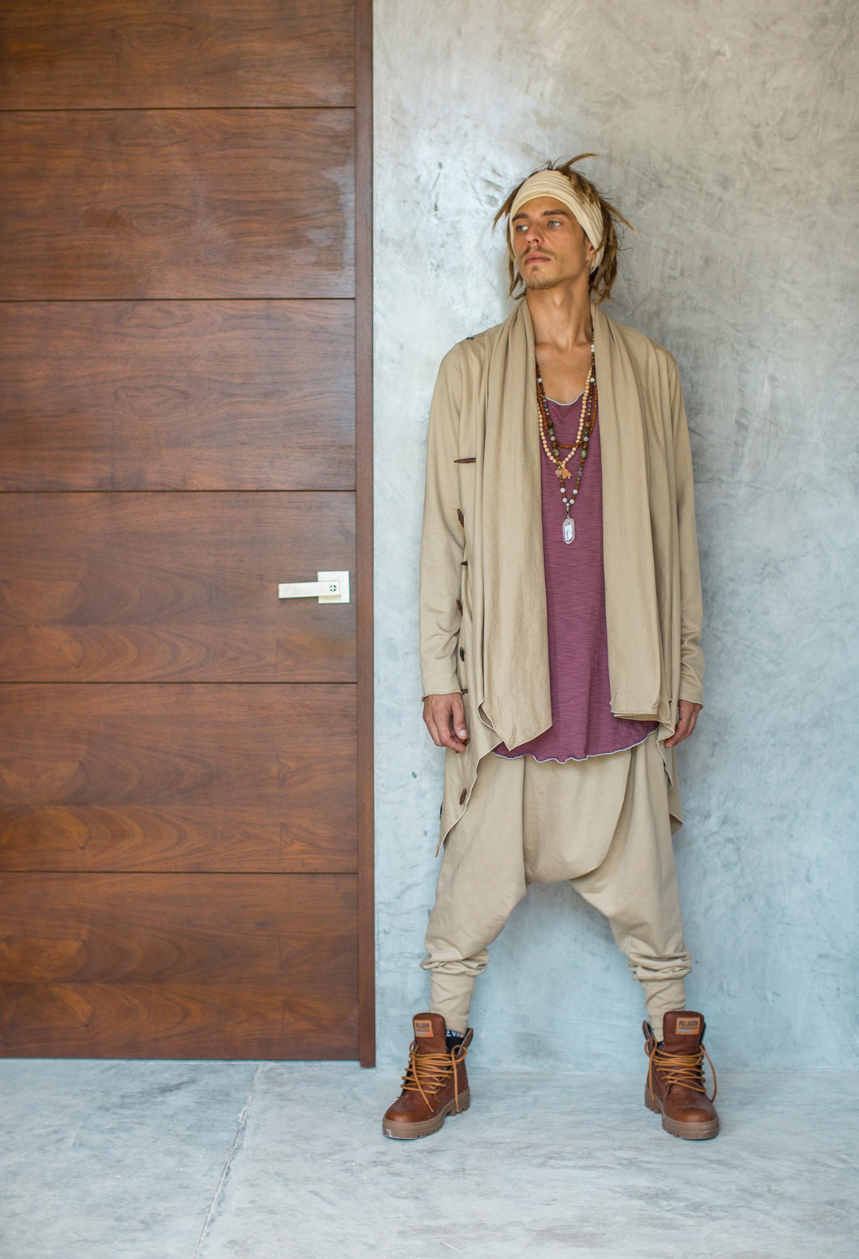 Cream Beige Cotton Harem Pants: Drop Crotch Ninja