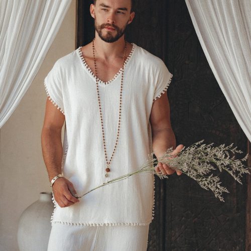 Boho Shirt Men With Knots Bohemian Hhandmade Mens
